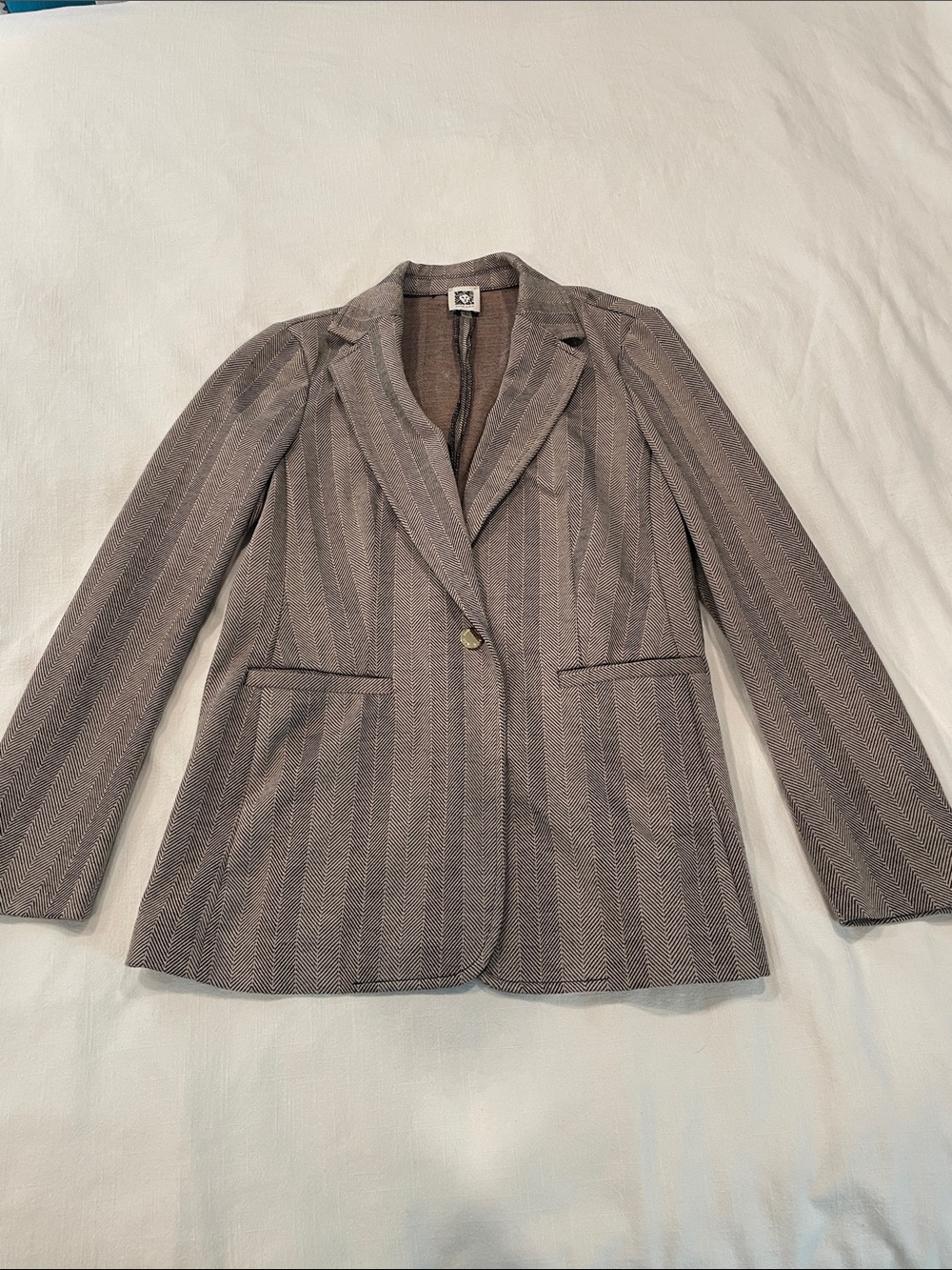 Anne Klein light brown and black Herringbone Single-Button Blazer